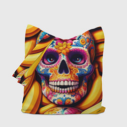 Сумка-шопер Цветочный череп среди бананов - нейроарт, цвет: 3D-принт