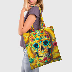 Сумка-шопер Красочный летний паттерн с черепом - нейроарт, цвет: 3D-принт — фото 2