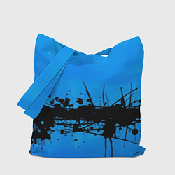 Сумка-шоппер Черные брызги краски на синем