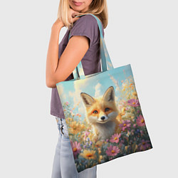 Сумка-шопер Лиса в цветочном поле, цвет: 3D-принт — фото 2