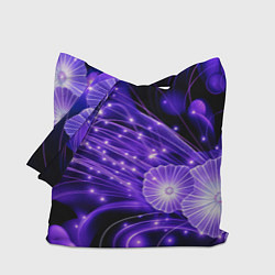Сумка-шопер Силуэты цветов на темном фоне - фиолетовое свечени, цвет: 3D-принт