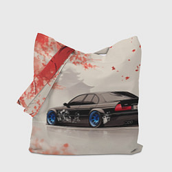 Сумка-шопер Черная БМВ и сакура, цвет: 3D-принт