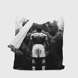 Сумка-шопер Мухаммед Али в черном дыму, цвет: 3D-принт