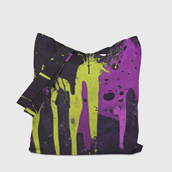 Сумка-шопер Желтая и фиолетовая краска на черном, цвет: 3D-принт