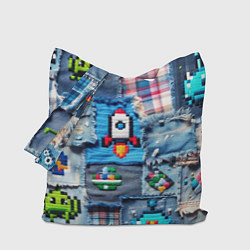Сумка-шопер Пиксельная ракета, цвет: 3D-принт