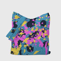 Сумка-шопер Брызги краски розовой желтой и темно синей, цвет: 3D-принт