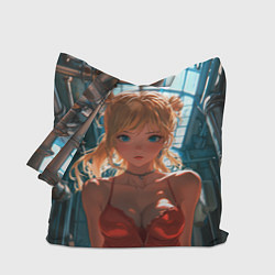 Сумка-шопер Рыжая девушка на фоне труб, цвет: 3D-принт