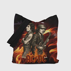 Сумка-шопер ACDC на фоне огня, цвет: 3D-принт