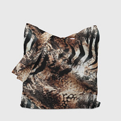 Сумка-шопер Змеиная кожа и полоски зебры микс - сафари паттерн, цвет: 3D-принт