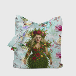 Сумка-шопер Леди Гага в платье из листьев и цветов, цвет: 3D-принт