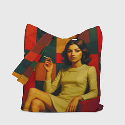 Сумка-шопер Девушка в кресле ретро поп-арт 1970-е, цвет: 3D-принт