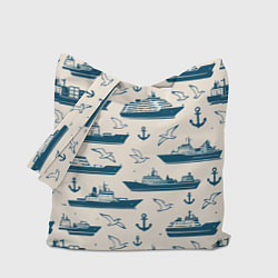 Сумка-шопер Морской паттерн из чаек, якорей и кораблей, цвет: 3D-принт