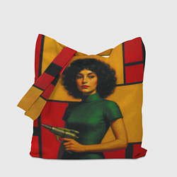 Сумка-шопер Девушка с бластером ретрофутуризм поп-арт 1970-е, цвет: 3D-принт