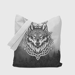 Сумка-шопер Волк в кельтском стиле и лес, цвет: 3D-принт