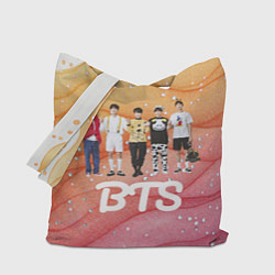 Сумка-шопер BTS желто-розовый блестящий фон, цвет: 3D-принт