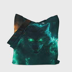 Сумка-шопер Волк с зелеными глазами с молниями, цвет: 3D-принт