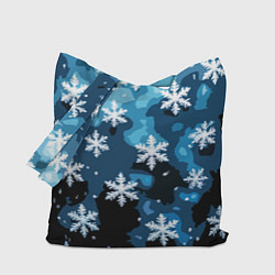 Сумка-шопер Стилизованный паттерн со снежинками тёмно-синий, цвет: 3D-принт