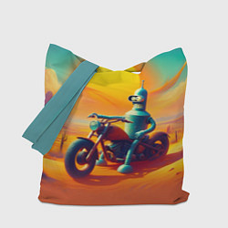 Сумка-шопер Робот Бендер на мотоцикле в пустыне, цвет: 3D-принт