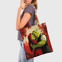 Сумка-шопер Шрек и Фиона обнимаются в осеннем лесу, цвет: 3D-принт — фото 2