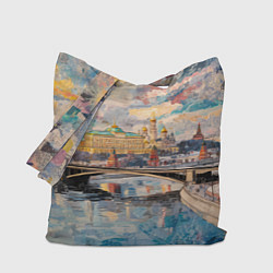 Сумка-шопер Зимняя Москва с абстрактным небом, цвет: 3D-принт