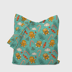 Сумка-шопер Новогодний паттерн печенье с конфетами, цвет: 3D-принт