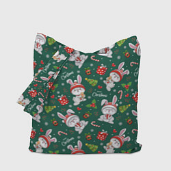 Сумка-шопер Новогодние зайчики, цвет: 3D-принт