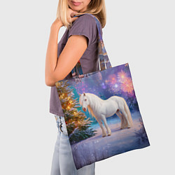 Сумка-шопер Белая новогодняя лошадь, цвет: 3D-принт — фото 2