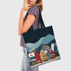 Сумка-шопер Новогодний городок в горах, цвет: 3D-принт — фото 2