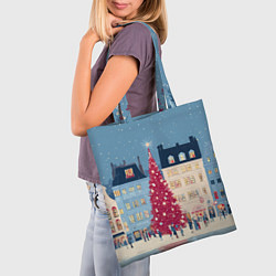 Сумка-шопер Новогоднее гуляние у красной елки, цвет: 3D-принт — фото 2