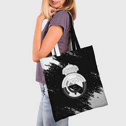 Сумка-шопер Реал Мадрид черно белые краски, цвет: 3D-принт — фото 2