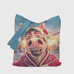 Сумка-шопер Счастливая новогодняя лошадь, цвет: 3D-принт