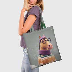 Сумка-шопер Новогодняя лошадка хипстер, цвет: 3D-принт — фото 2