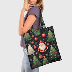 Сумка-шопер Новый год паттерн Дед мороз, цвет: 3D-принт — фото 2