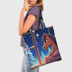 Сумка-шопер Лошадка зимней звездной ночью, цвет: 3D-принт — фото 2