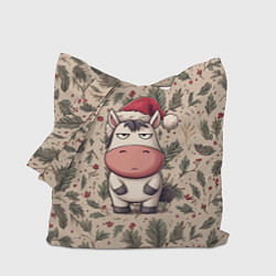 Сумка-шопер Новогодняя лошадка на фоне елочных веток, цвет: 3D-принт