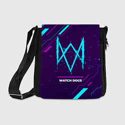 Сумка на плечо Символ Watch Dogs в неоновых цветах на темном фоне, цвет: 3D-принт