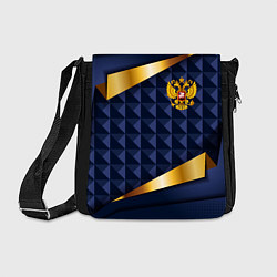 Сумка на плечо Золотой герб России на объемном синим фоне, цвет: 3D-принт