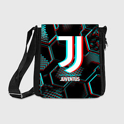 Сумка на плечо Juventus FC в стиле glitch на темном фоне, цвет: 3D-принт