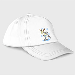 Бейсболка Олень на лыжах, цвет: белый
