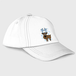 Бейсболка Олень и снежинки, цвет: белый