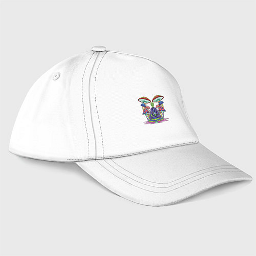 Бейсболка Медитирующий инопланетянин среди грибов / Белый – фото 3
