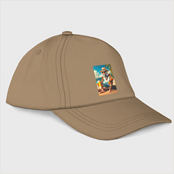 Бейсболка Чувак тигр с кружкой пива на пляже, цвет: миндальный