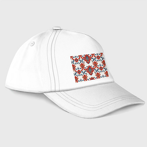 Бейсболка Узор красно-синий на белом фоне / Белый – фото 3