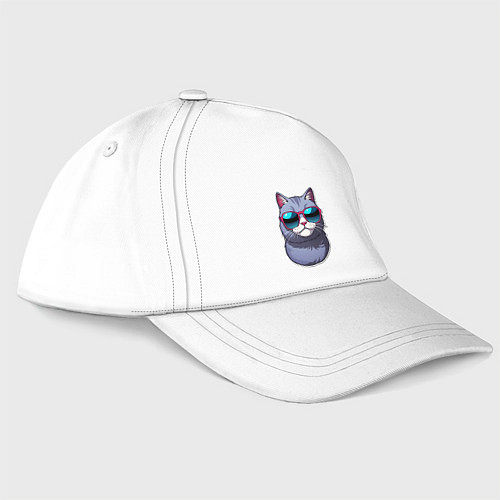 Бейсболка Модный летний кот в солнечных очках / Белый – фото 3