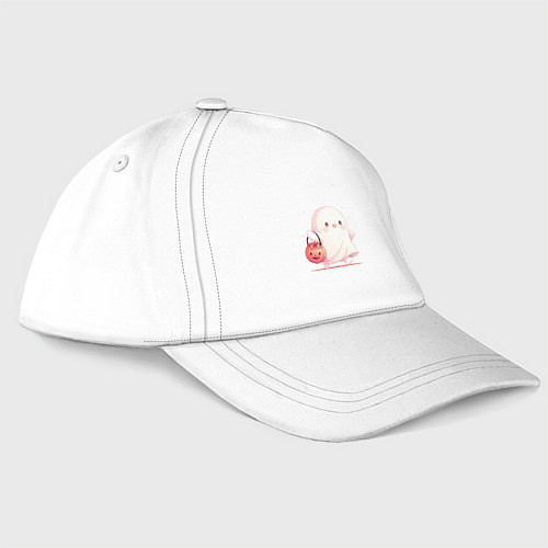 Бейсболка Милое привидение гуляет с тыквой мешком / Белый – фото 3