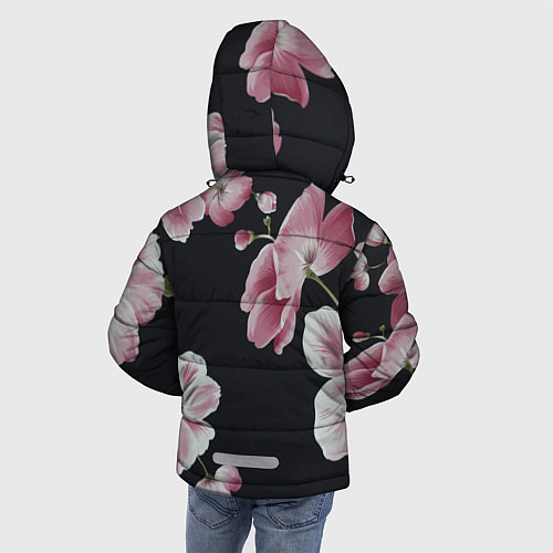Зимняя куртка для мальчика Цветы на черном фоне / 3D-Светло-серый – фото 4
