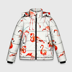 Куртка зимняя для мальчика Оранжевые фламинго, цвет: 3D-черный