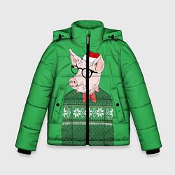 Куртка зимняя для мальчика New Year: Hipster Piggy, цвет: 3D-черный