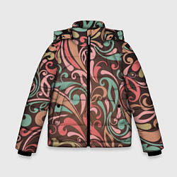 Куртка зимняя для мальчика Узор хохломы, цвет: 3D-черный