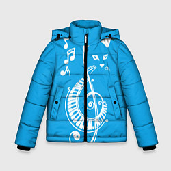 Куртка зимняя для мальчика Котик Меломан голубой, цвет: 3D-красный